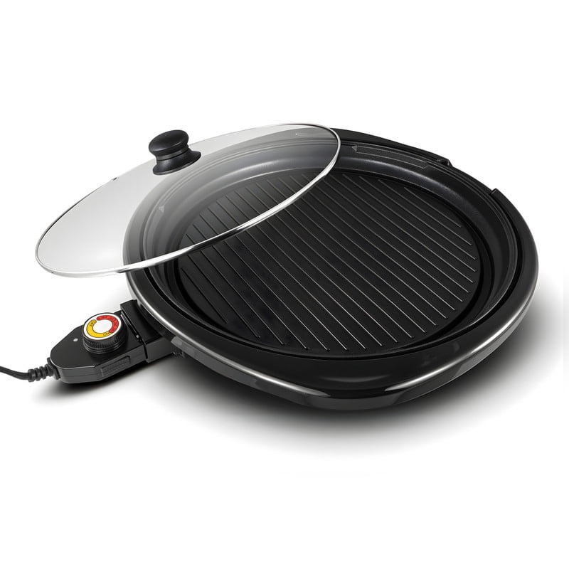 Elite Cuisine EMG508 14-inch Electric BBQ Grill with Tempered Glass Lid