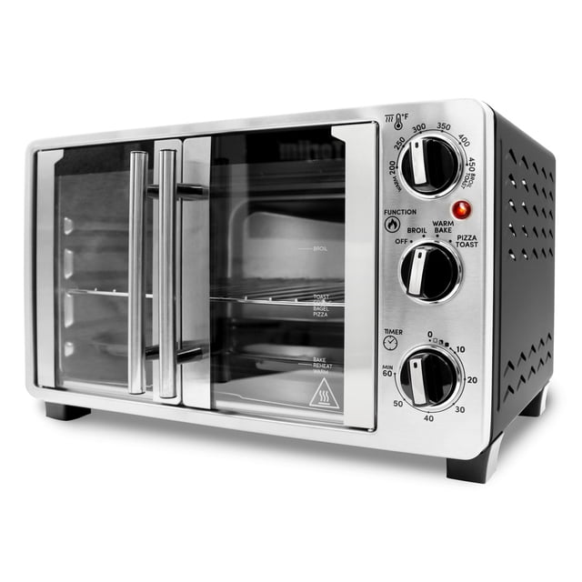 Elite Cuisine Double French Door Toaster Oven fits 12" Pizza, Stainless Steel