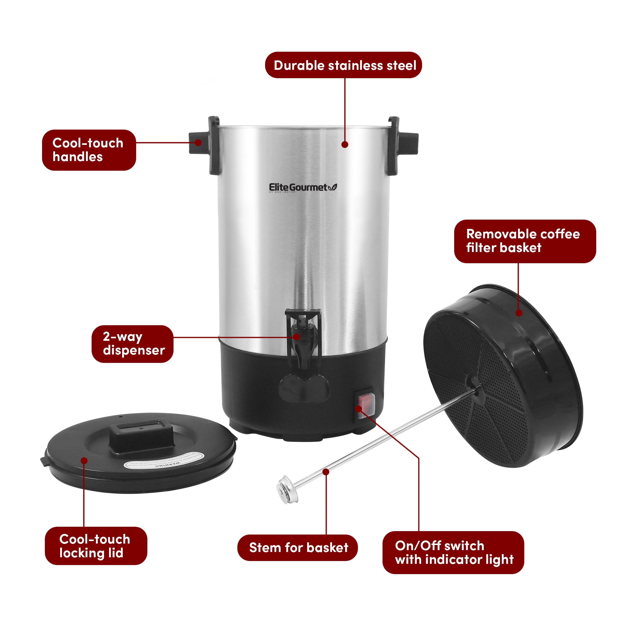 Elite Cuisine Stainless Steel 30 cup Coffee Urn