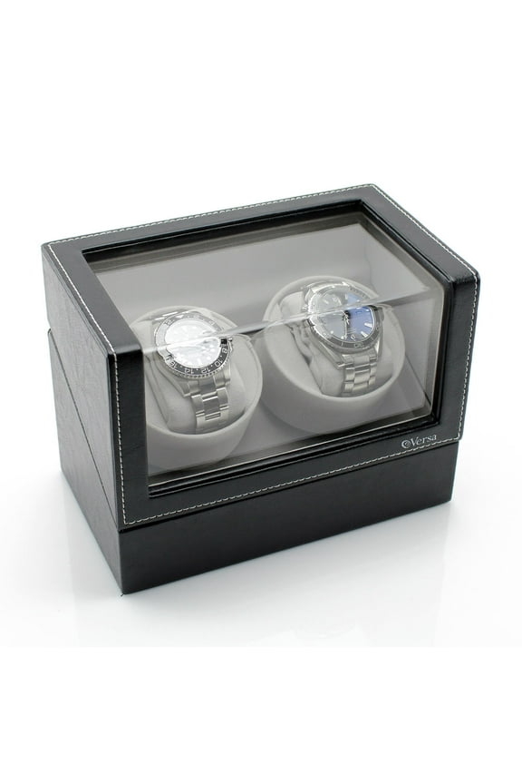 Elite Double Watch Winder - Black Leather