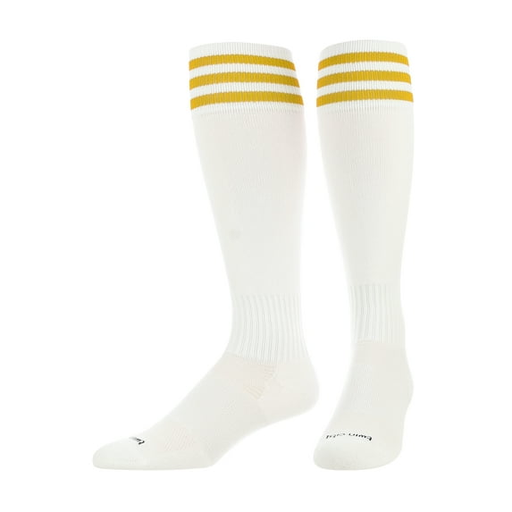 Elite Finale 3 Stripe Soccer Socks (White/Gold, Medium)