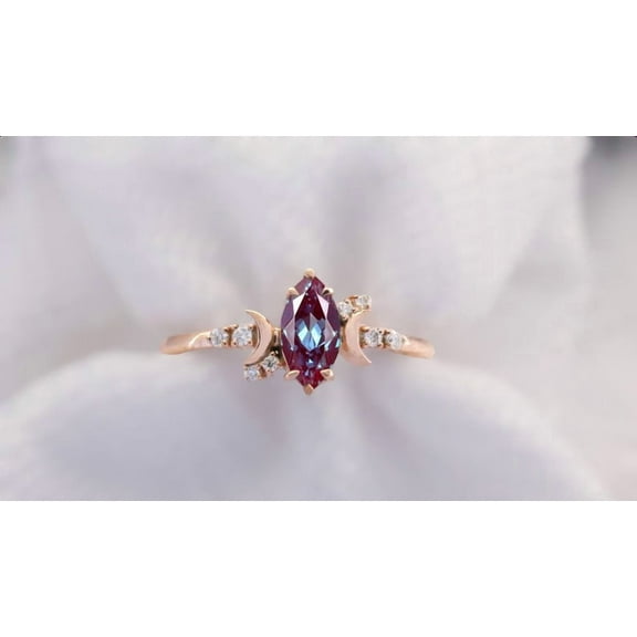 Elite Gems and Jewellery Marquise Alexandrite Engagement Ring, Sterling Silver, June Birthstone
