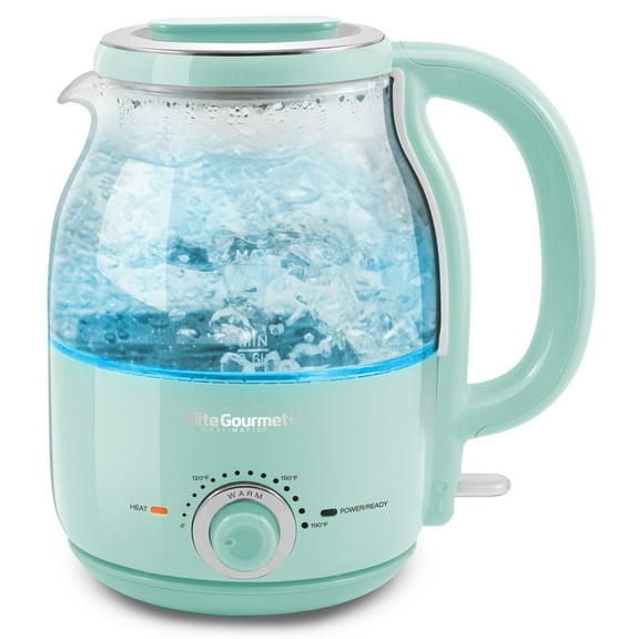 Elite Gourmet 1.2L Adjustable Temperature Electric Honeypot Glass Kettle with Keep Warm, Mint