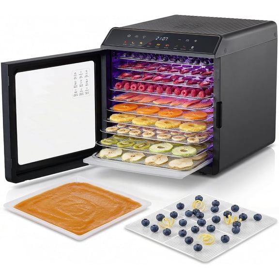 Elite Gourmet 10-Tray Food Dehydrator Machine, Digital Temp & Timer (95167F), Stainless Steel Trays, Jerky Maker, Fruit & Herb Dryer, Yogurt Maker, 48 Hour Timer, Mesh & Fruit Roll Trays, Black