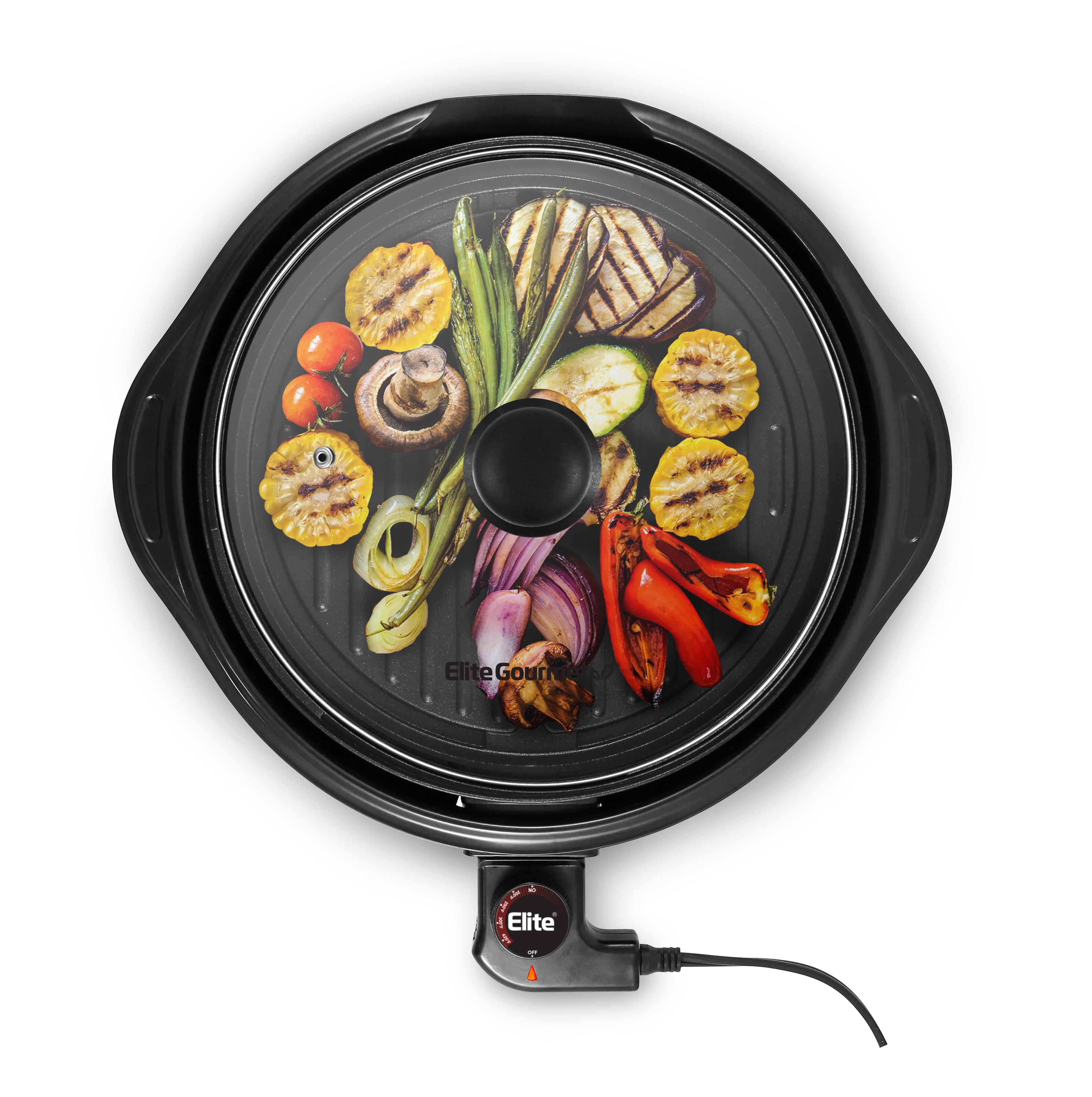 Elite Gourmet 11" Black Electric Indoor Nonstick Grill with Glass Lid
