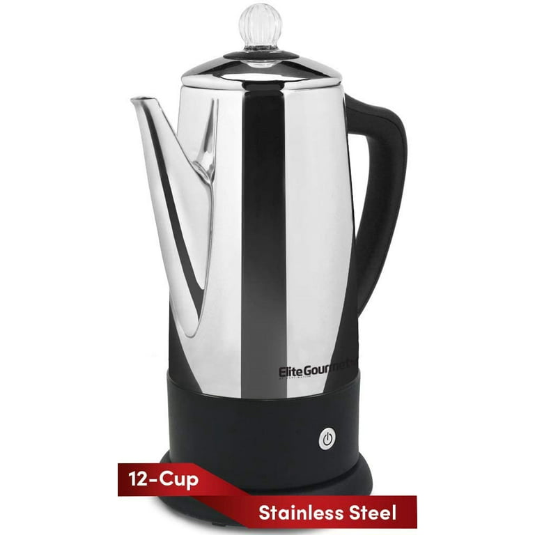 Elite Gourmet 12-Cup Percolator, Stainless Steel, Black 