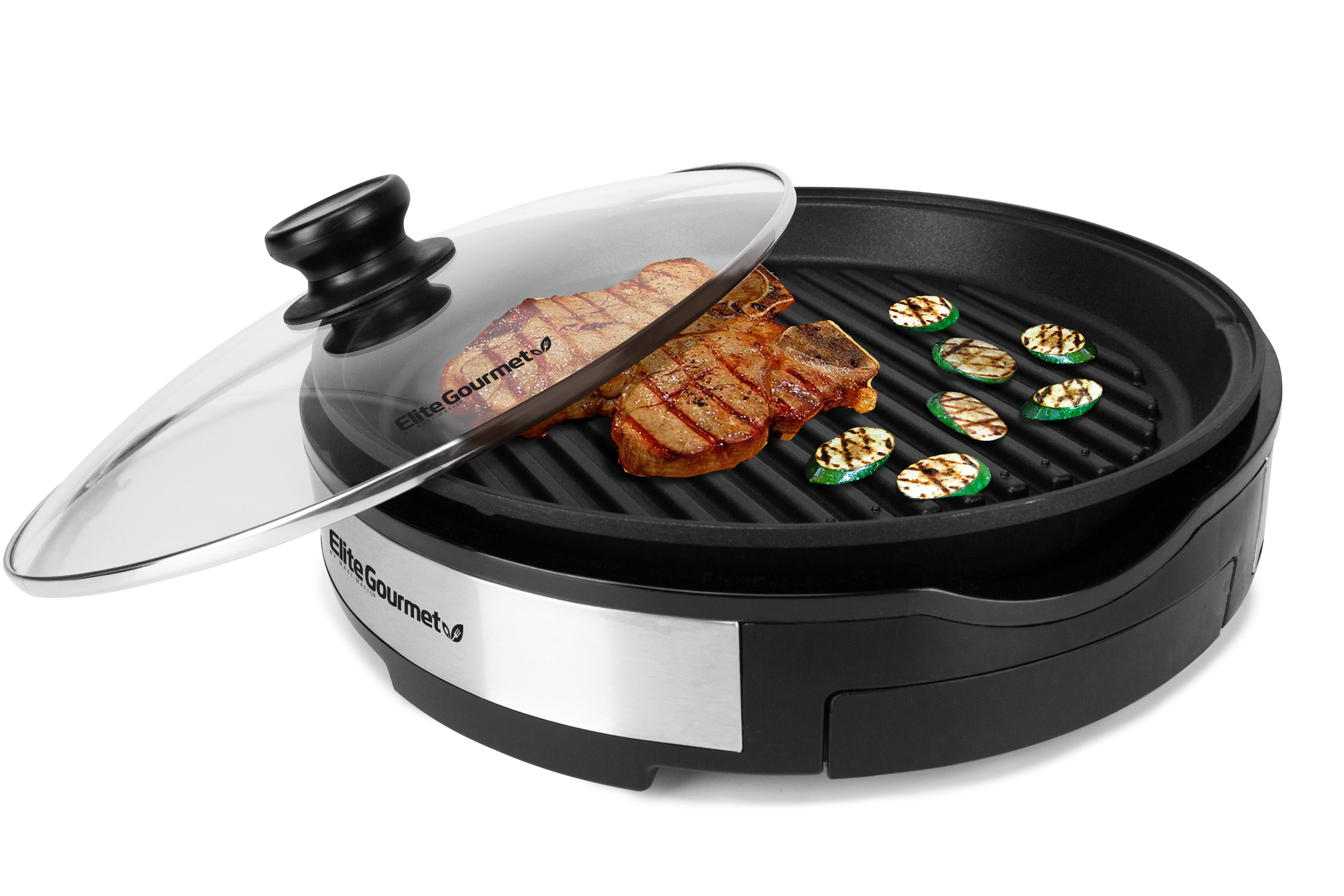 Elite Gourmet 12" Black Stainless Steel Electric Indoor Grill