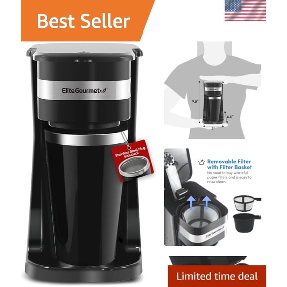 Elite Gourmet 14oz Single-Serve Coffee Maker with Reusable Filter Modern Black