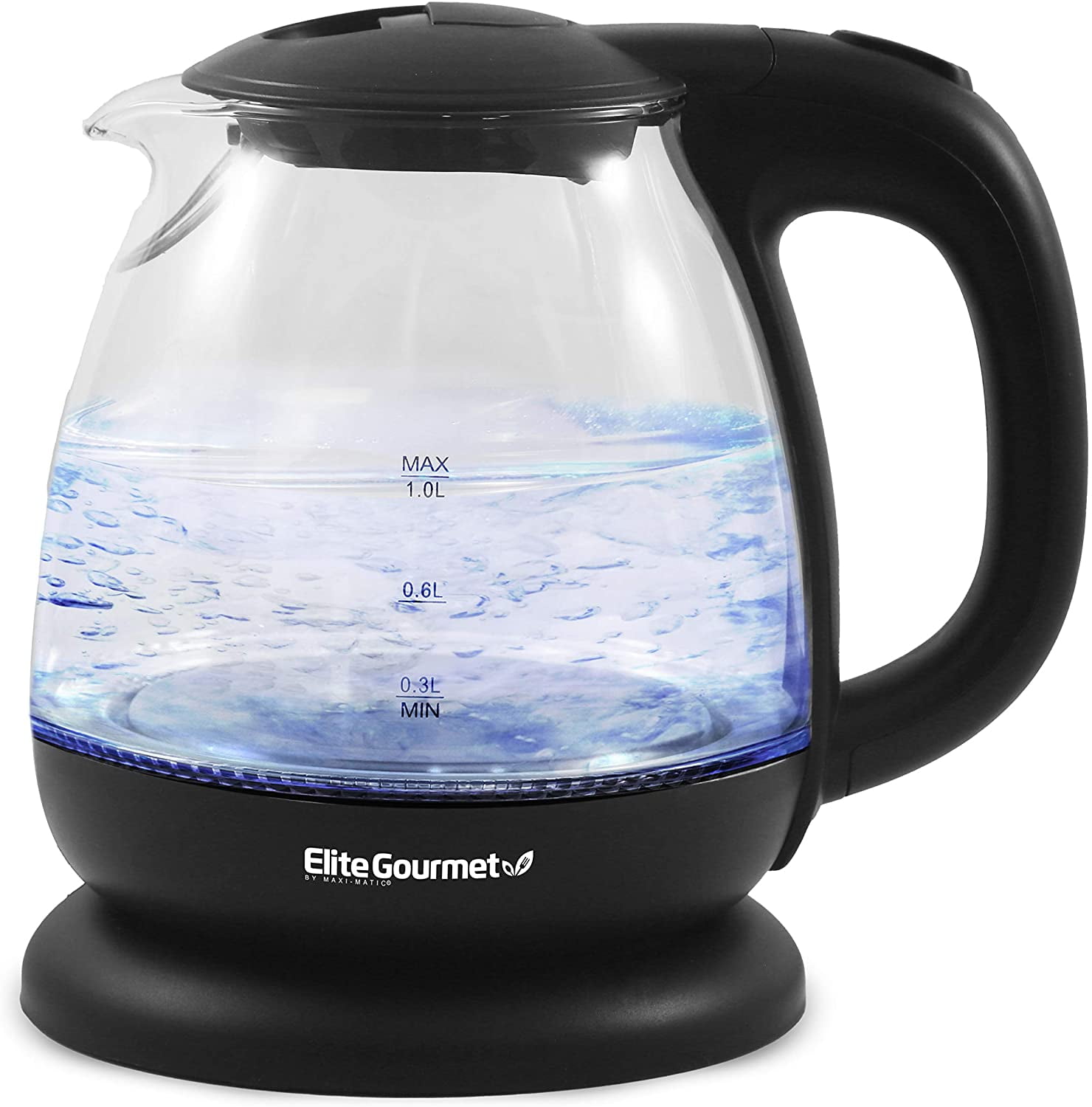 Elite Gourmet 1L Electric Glass Water Kettle, Black