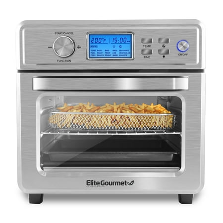 Elite Gourmet 21L Stainless Steel Digital Air Fryer Oven with LCD Display and Interior Light - Stainless Steel