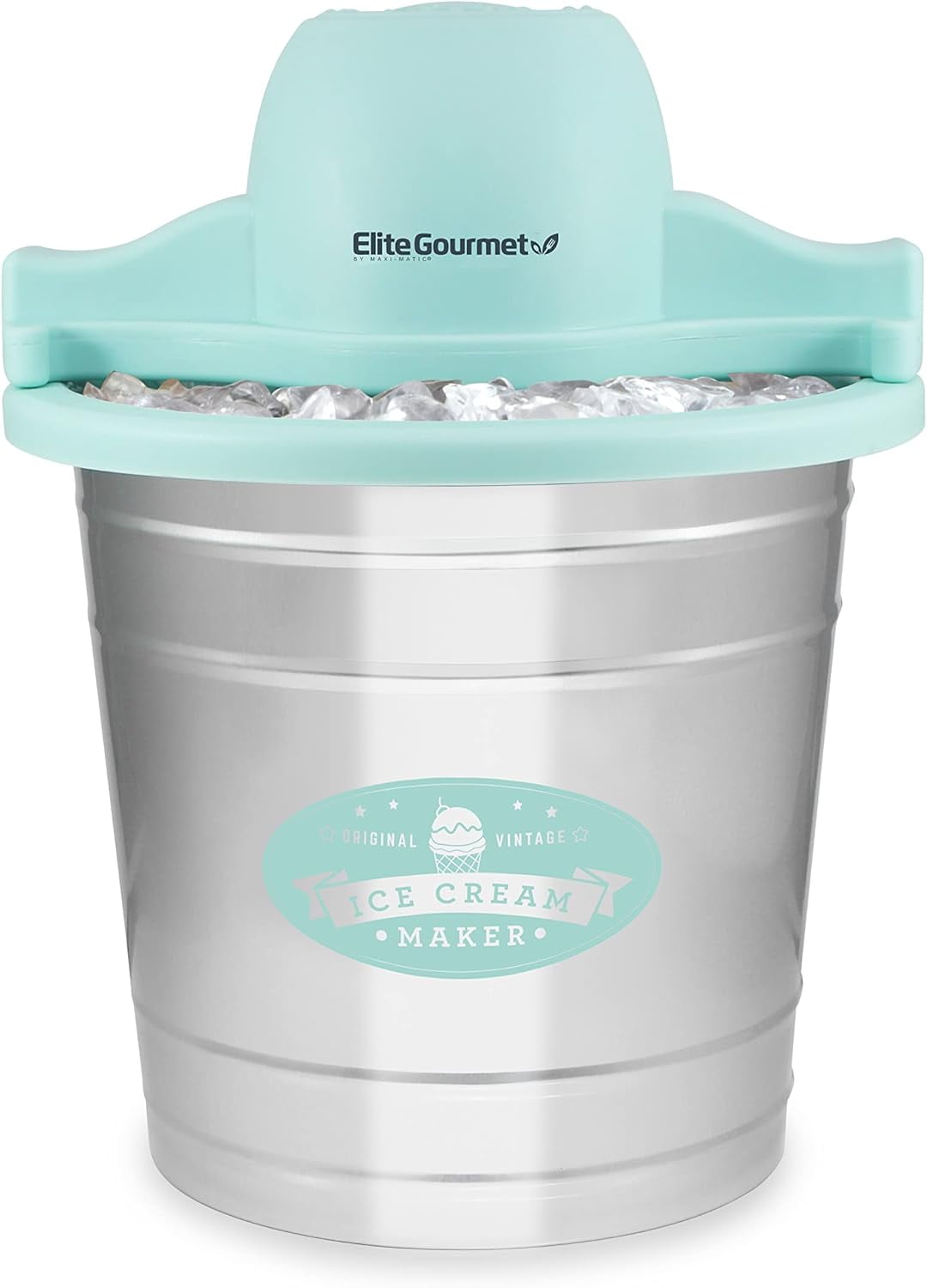 Elite Gourmet 4Qt. Old Fashioned Galvanized Metal Bucket Electric Ice Cream Maker EIM-308L