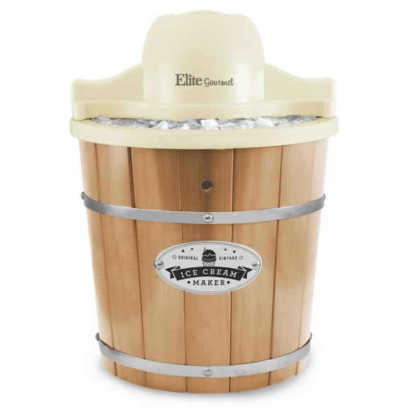 Elite Gourmet 4Qt. Old Fashioned Pine Bucket Electric Ice Cream Maker