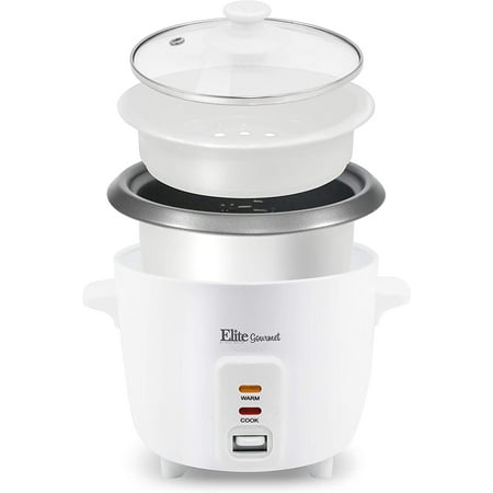 Elite Gourmet - 6-Cup Rice Cooker with Steam Tray - white
