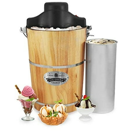 Elite Gourmet - 6Qt. Old Fashioned Pine Bucket Electric/Manual Ice Cream Maker - Pine