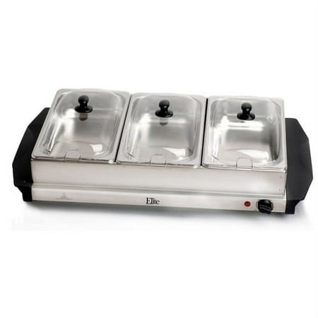 Elite Gourmet - 3 Tray Electric Buffet Server - Stainless Steel