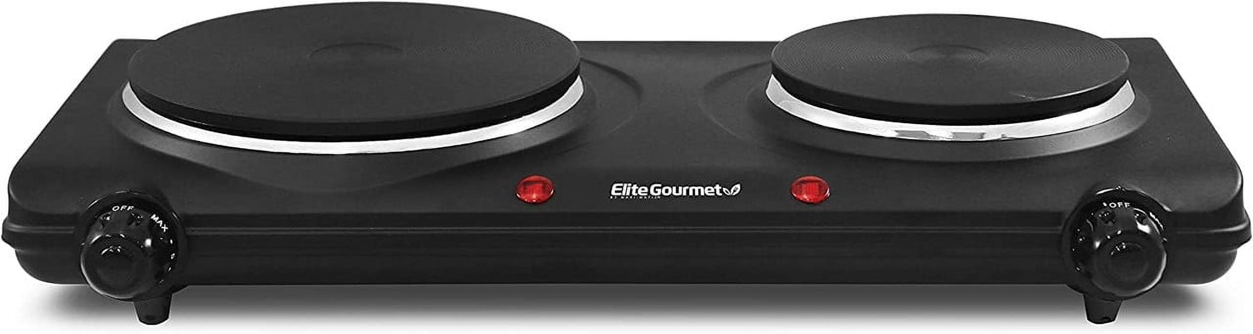 Elite Gourmet Countertop Double Cast Iron Burner, 1500 Watts Electric
