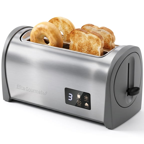Elite Gourmet Digital 4-Slice Long Slot Toaster, Stainless Steel