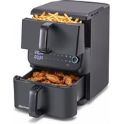 Elite Gourmet Dual Stacked Air Fryer, 10.5 Qt Total Capacity, PFAS-Free Nonstick Baskets, Sync Cook & Sync Finish, 10 Presets, 1700W, Black