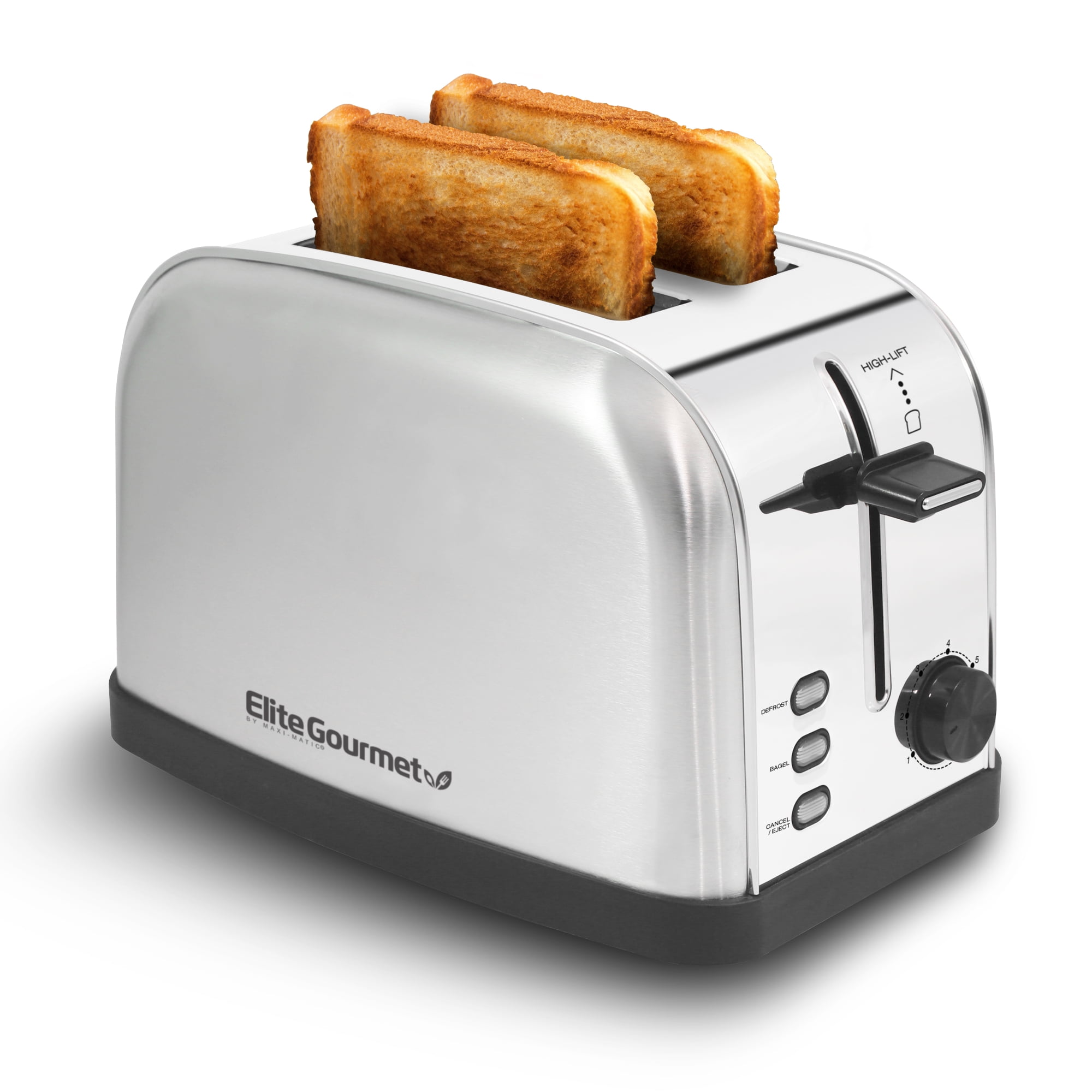 Elite Gourmet Stainless Steel 2-Slice Toaster w/Bagel Function 