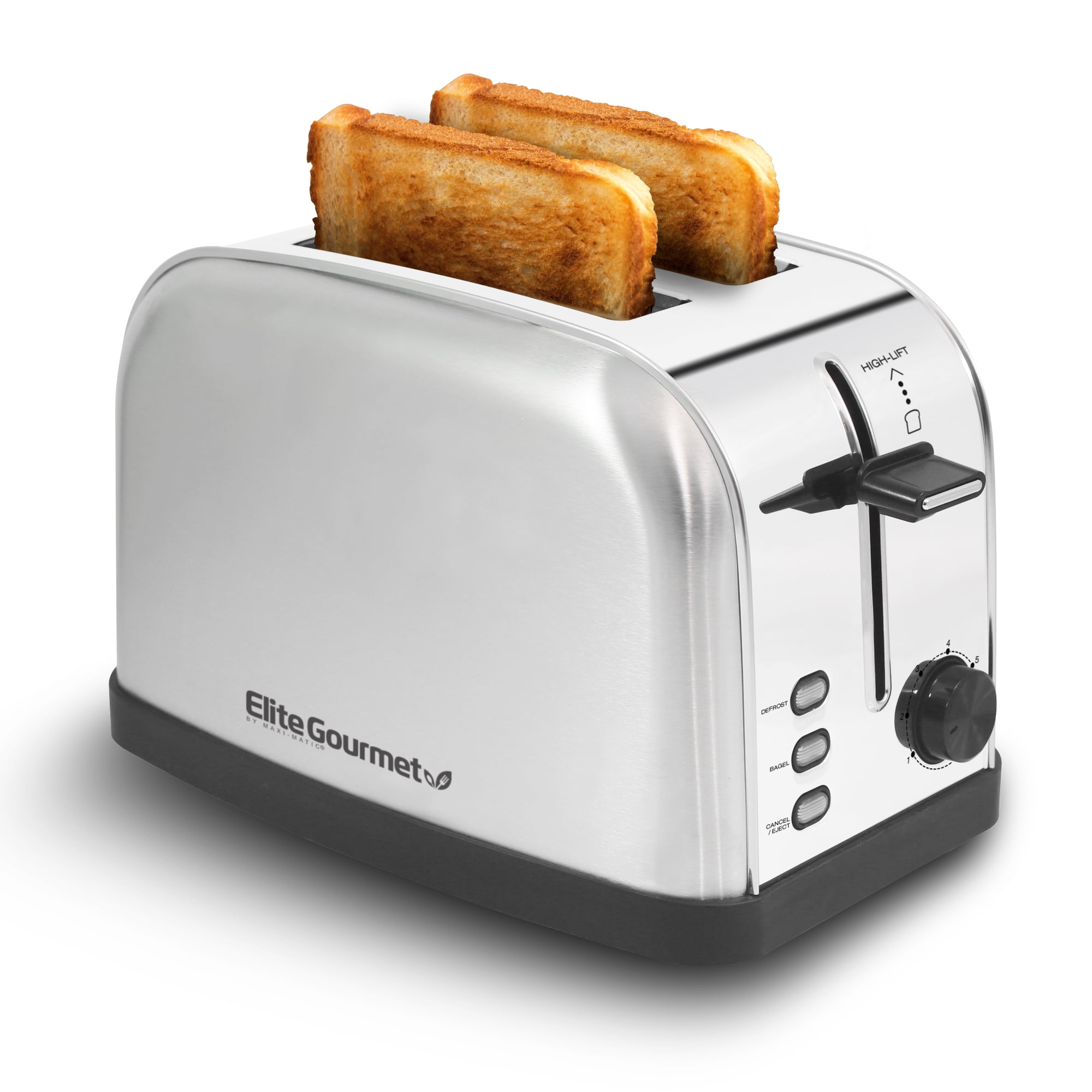 Elite Gourmet ECT-227 New Stainless Steel 2 Slice Toaster with 7 Toast Shade Settings