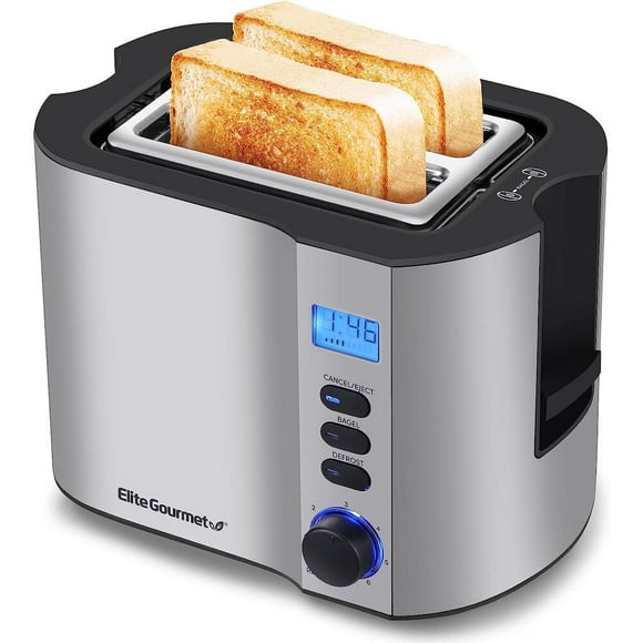 Elite Gourmet ECT2145 New Stainless Steel 2-Slice LCD Toaster with Bagel Function