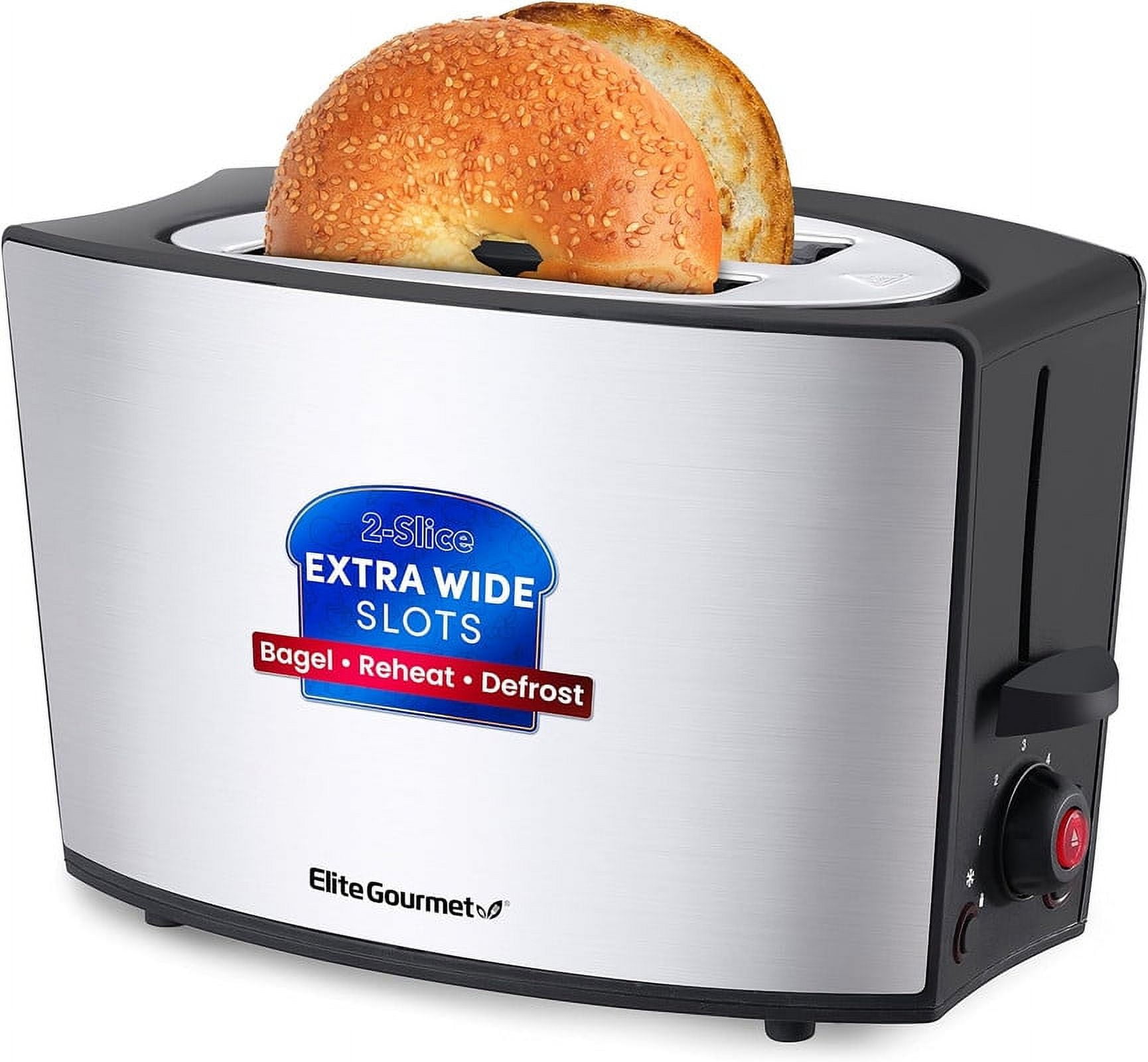 Elite Gourmet Stainless Steel 2-Slice Digital Toaster with Wide Slot