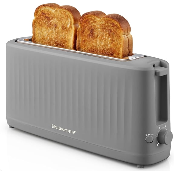 Elite Gourmet ECT2517G SLIMTOAST 2-Slice, Long Slot Toaster, Cool-touch Body, 6 Toast Settings & Cancel Function, Extra Wide 1.5 Slot Easily Fits Breads, English Muffins, Bagels & Waffles, Grey