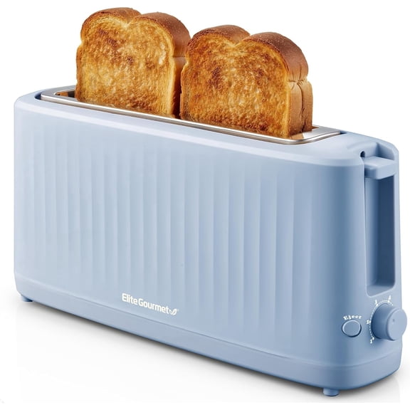 Elite Gourmet ECT2517O SLIMTOAST 2-Slice, Long Slot Toaster, Cool-touch Body, 6 Settings & Cancel Function, Extra Wide 1.5 Slot, Ocean Blue