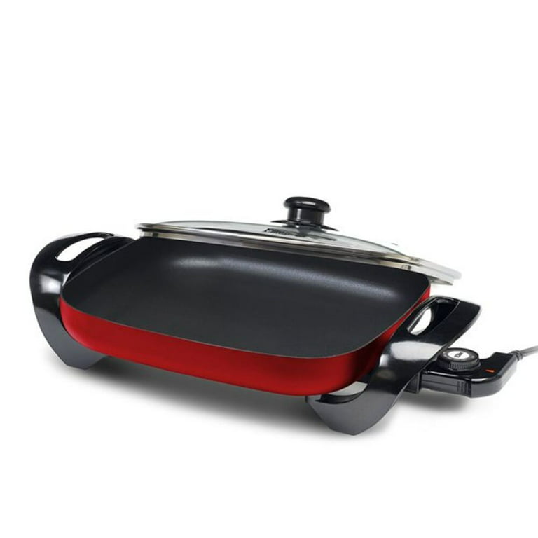 Elite Gourmet EG-1500R 15-Inch Electric Skillet with Glass Lid, Red 