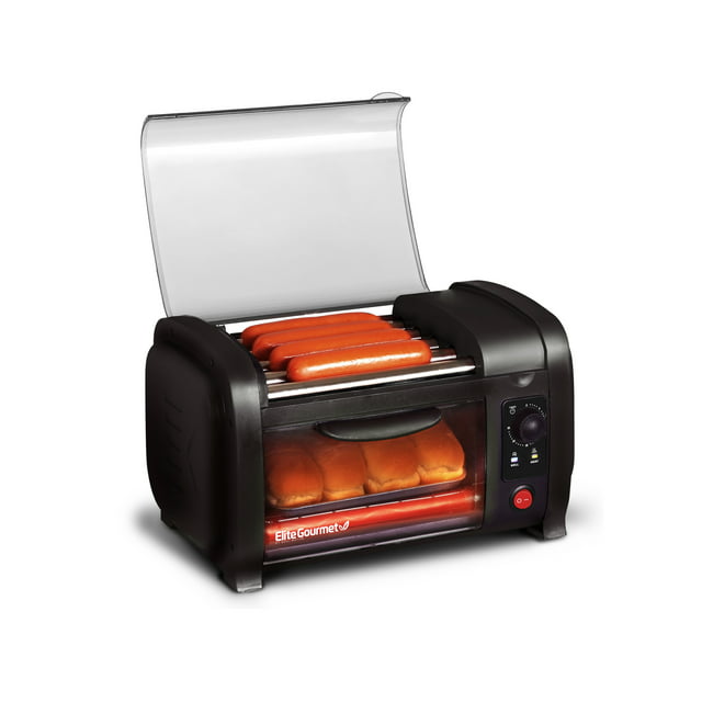 Elite Gourmet EHD-051B New Cuisine  Hot Dog Roller and Toaster Oven, Black