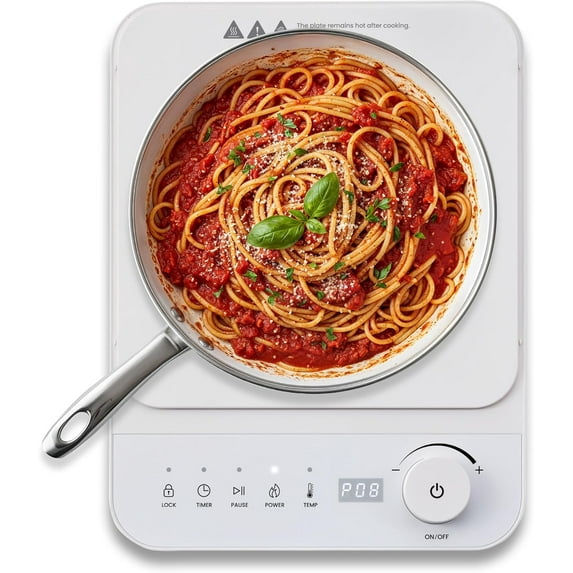 Elite Gourmet EIND57W SlimStore™ Induction Cooktop, Touch Controls, Ultra Thin 2" Profile, 10 Power Levels, Temps 140°F to 465°F, Fast Heat Up, White