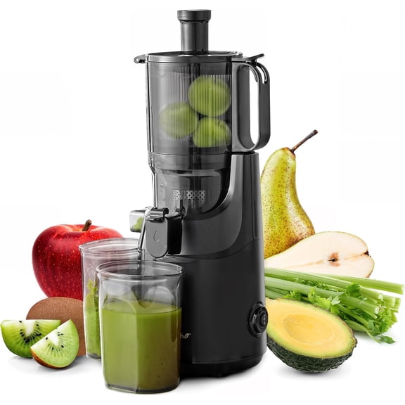 Elite Gourmet EJX320 Big Mouth Whole Fruit 5.2 Self-Feeding Chute, Cold Press Masticating Slow Juice Extractor, Hands-Free, Less Prep, Easy to Clean, Impact Resistant BPA Free Tritan, Black