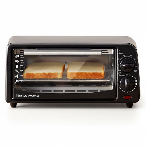 Elite Gourmet ETO236 Personal Compact 2 Slice Countertop Toaster Oven with 15 Minute Timer & Adjustable Temperature, Bake, Broil, & Toast, Black