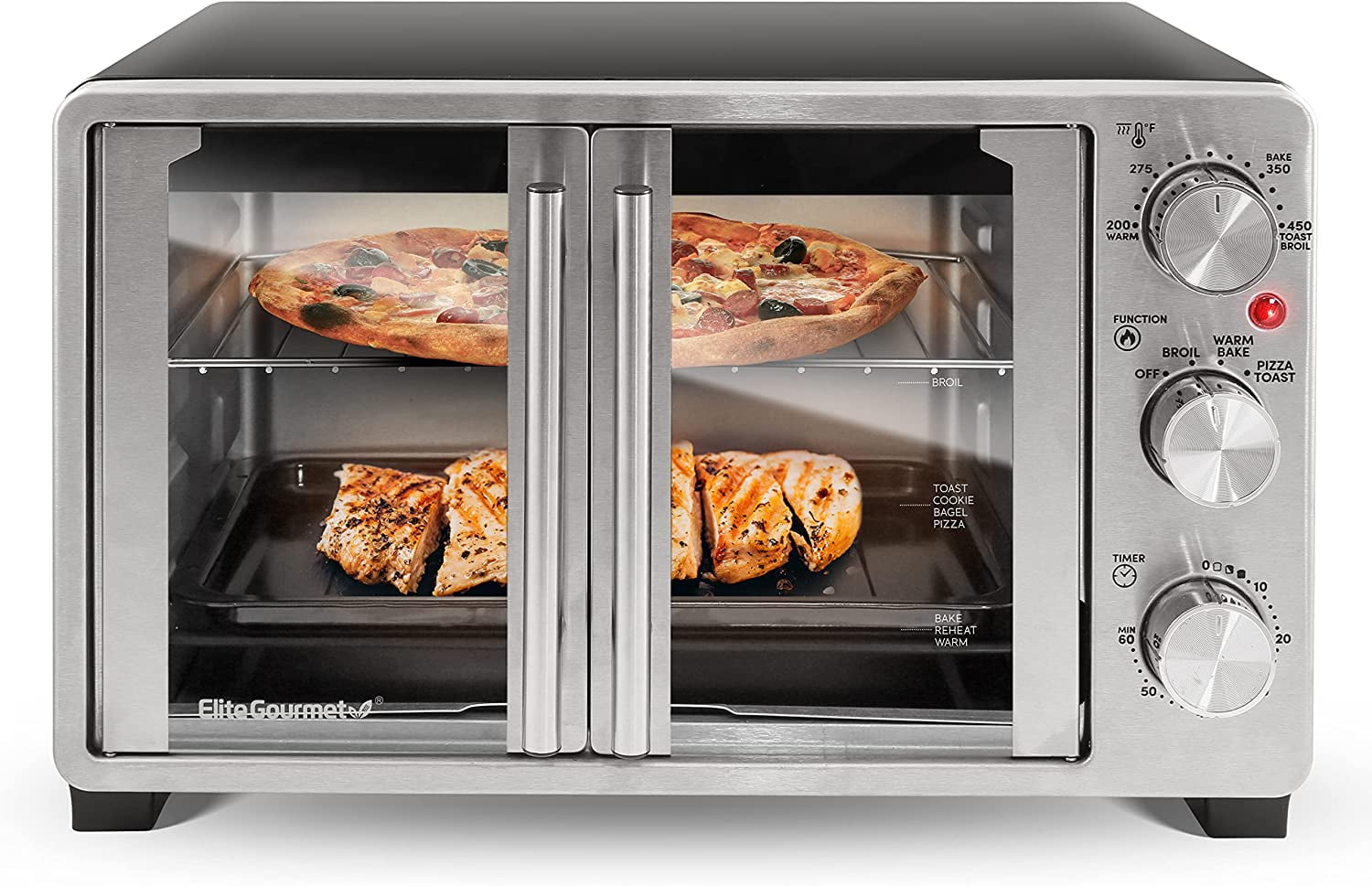 Elite Gourmet ETO2530M New Double French Door Toaster Oven fits 12