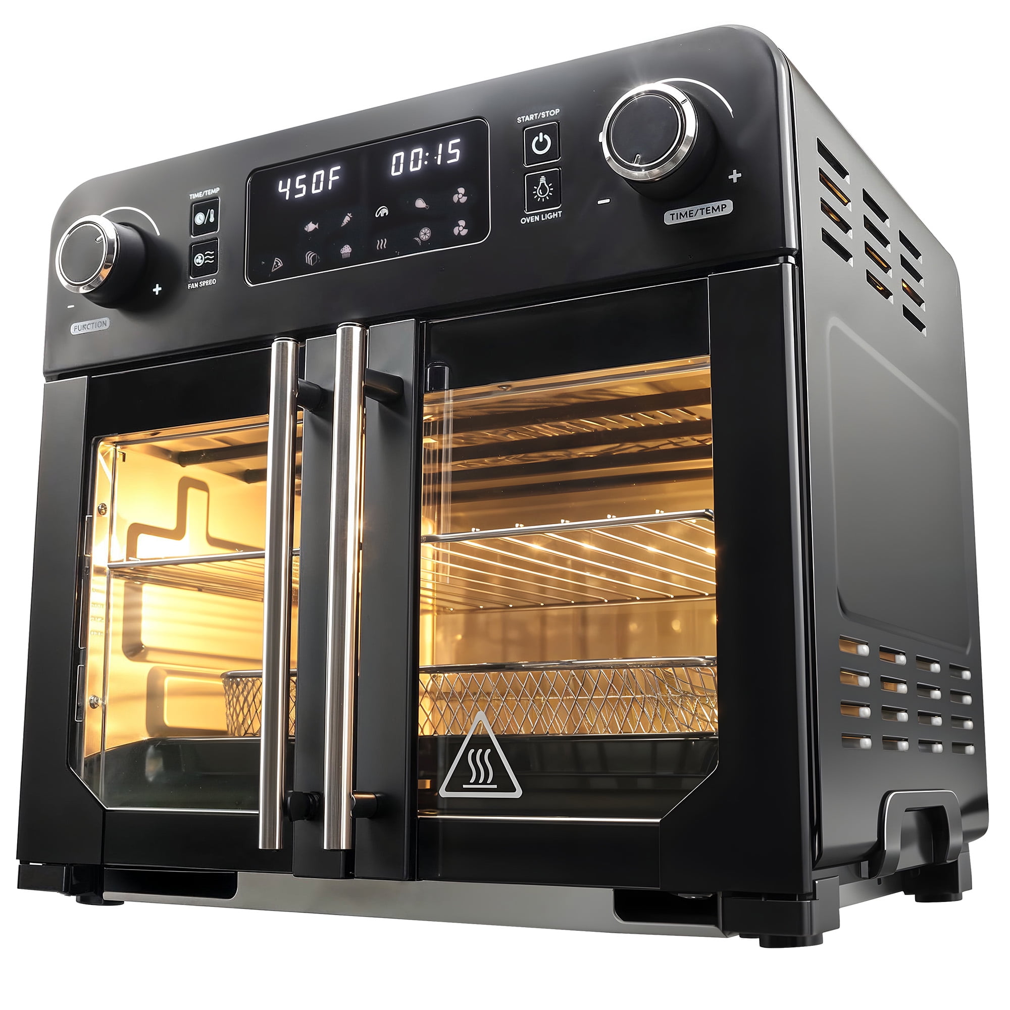 Elite Gourmet Black Stainless Steel French Door Air Fryer Oven