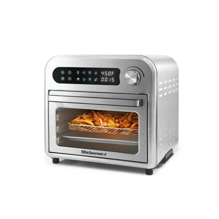 Elite Gourmet Infinite-Use Air Fryer Oven, Stainless Steel, 10 L - Versatile Cooking Functions