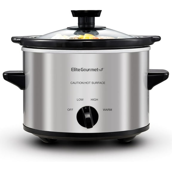 Elite Gourmet MST-250XS Electric Slow Cooker Ceramic Pot, Adjustable Temp, Entrees, Sauces, Stews & Dips, Dishwasher Safe Glass Lid & Crock, 1.5 Quart, Stainless Steel