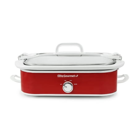 Elite Gourmet - 3.5Qt. Casserole Slow Cooker with Locking Lid - Red
