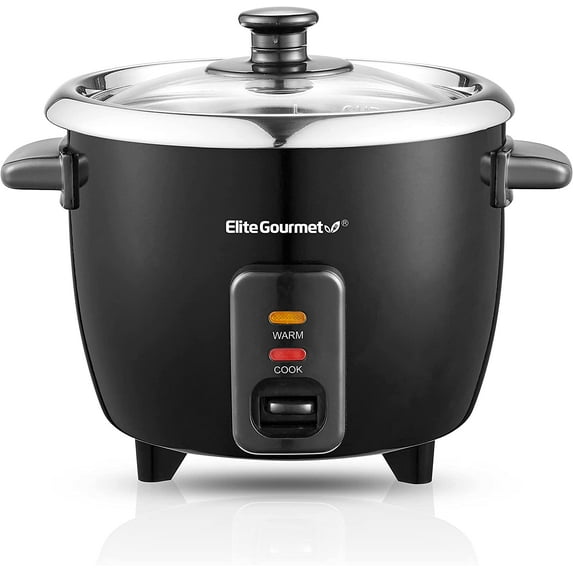 Elite Gourmet New 6-Cup Electric Rice Cooker, Black - Stainless Steel Inner Pot