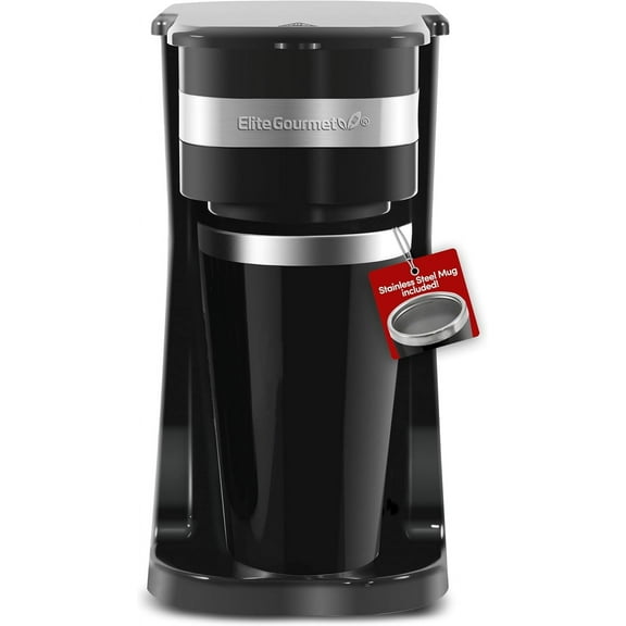 Elite Gourmet Single Serve Personal Coffee Maker with Stainless Steel Travel Mug