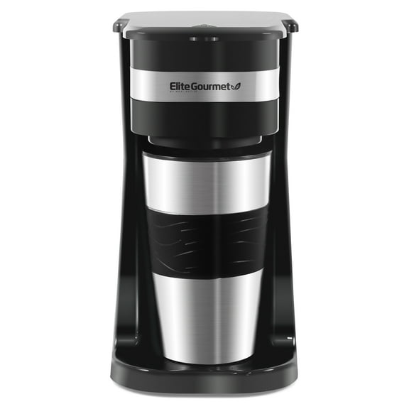 Elite Gourmet Single Serve Personal Coffee Maker with Stainless Steel Travel Mug
