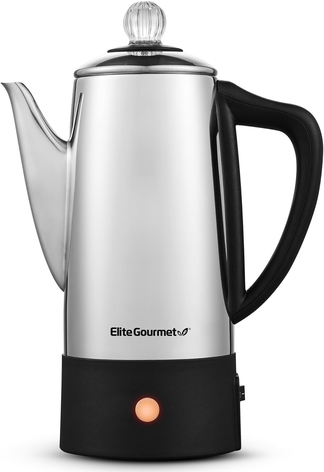 Elite GourmetElectric 6-Cup Coffee Percolator with Keep Warm, Clear Brew Progress Knob Cool-Touch Handle Cord-less Serve, Stainless Steel