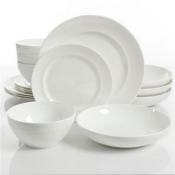 Elite Gracious Dining Bone Double Bowl Dinnerware Set, White - 16 Piece
