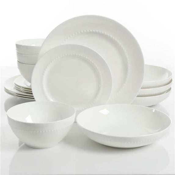 Elite Gracious Dining Bone Double Bowl Dinnerware Set, White - 16 Piece