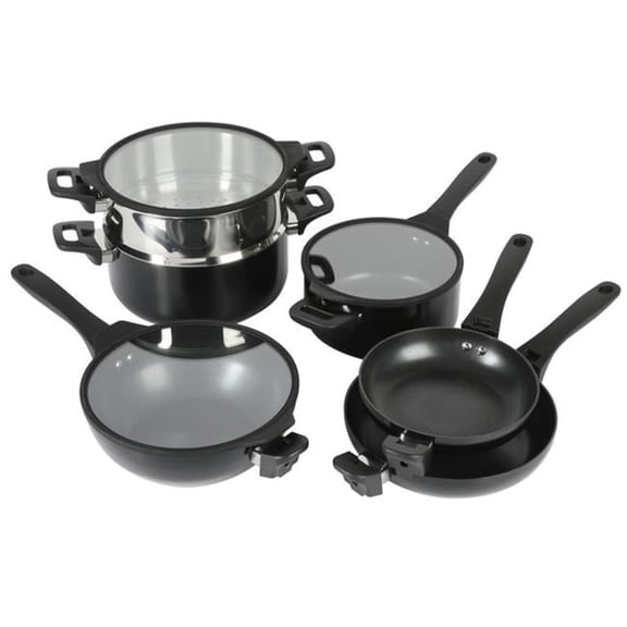 Elite Grayson Nonstick Aluminum Stackable Cookware Set - Black - 9 Piece
