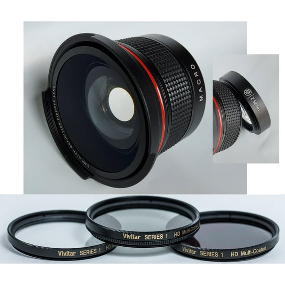 Elite HD Fisheye Lens and 3-Pc Filter Set For Canon EOS R10 R50 R100 (49mm Compatible)
