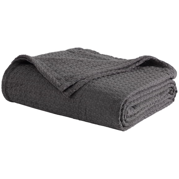 Beatrice Home Fashions, Grand Hotel Woven Cotton Blanket, Full/Queen, Dark Gray