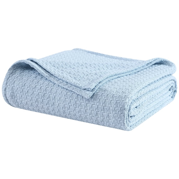 Beatrice Home Fashions, Grand Hotel Woven Cotton Blanket, Full/Queen, Pearl Blue