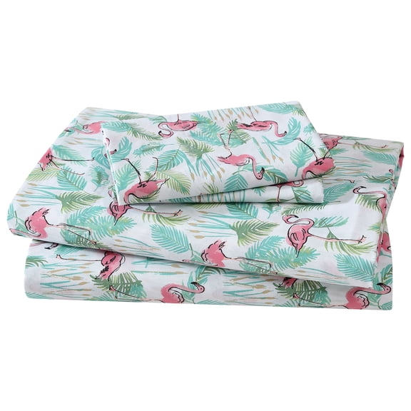Beatrice Home Fashions Coastal Print Microfiber 4PC Sheet Set Queen Flamingo Paradise