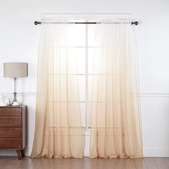 Elite Home Products 2 Piece Ombre Sheer Curtains Rod Pocket Voile, Sheer Curtain Window Treatment Set (Yellow, 54" X 84")